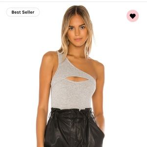 Superdown Sandra One Shoulder Bodysuit Grey Sz Small